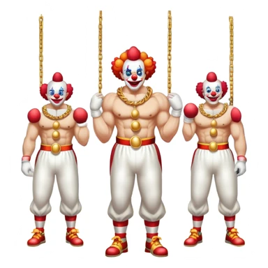 clowns with golden chain on the neck training in gym. full height  sticker