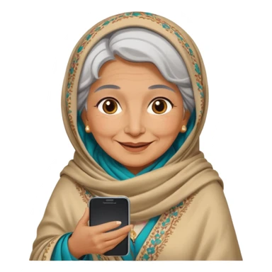 persian old woman Persian shawl with smartphone, half body sticker