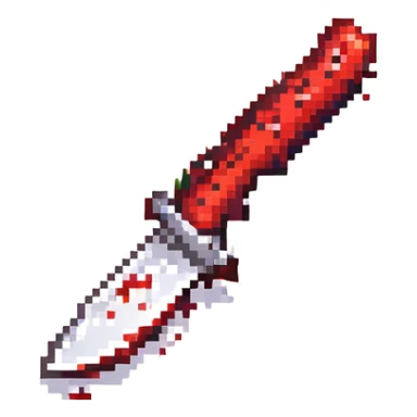 3D pixel art style knife with red blood details, stylized and striking appearance sticker