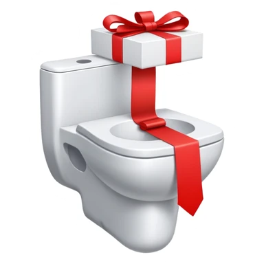 toilettes, avec un noeud rouge de papier cadeau sur la cuvette sticker