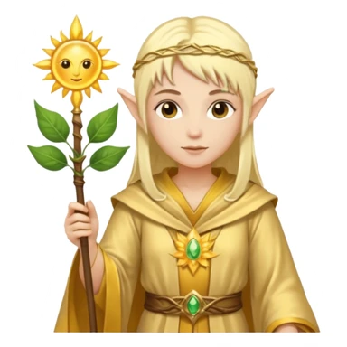 {
      "type": "human",
      "look": "light elf healer, golden robe, staff with leaf and sun",
      "description": "a light elf healer wearing a golden robe and holding a staff with leaf and sun symbols"
    } sticker