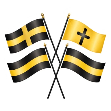 Flags: There are four flags, two on the top and two on the bottom, in the black and gold (yellow) quarters. Each flag features a gold cross symbol, likely a Coptic cross, on a black and yellow background with horizontal stripes.
 sticker