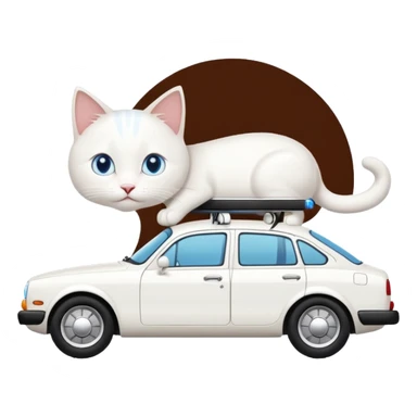 Please create a small emoji the size of 🚗 featuring a pure white cat with blue eyes on a white saloon car viewed from side. Again it is necessary that the emoji must be extremely small, much smaller than a standard sized sticker. sticker