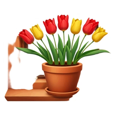 Clay pot with tulips on windowsill sticker