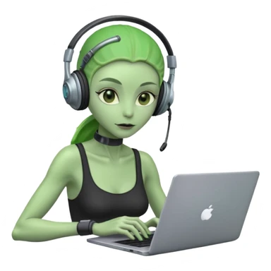 lady alien with laptop. sticker