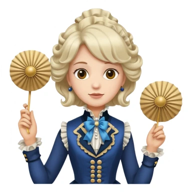 An emoji portrait of a French aristocrat. He wears a powdered wig and a silk waistcoat with a ruffled jabot. His expression is poised and refined, and he holds a fan. sticker