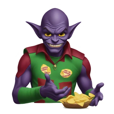 Green goblin with gucci shirt and chips on his hand sticker