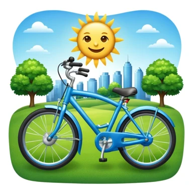 emoji of a blue bike with a park background with green grass and sun, lively and inviting sticker