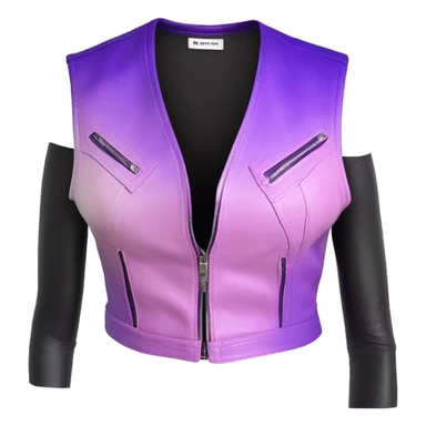 Realistic isolated pastel pink ,royal purple,magenta and pastel purple ombre crop top zippered leather vest. sticker