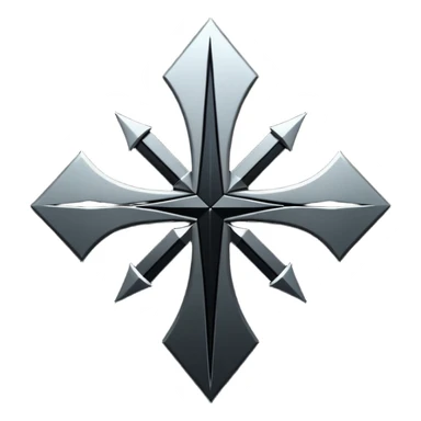 Emoji, dark futuristic cross, symmetrical geometric shape, black metal, gothic cyber aesthetic, minimal flat design, sharp edges, centered, transparent background do not use any other colors but metal and black sticker