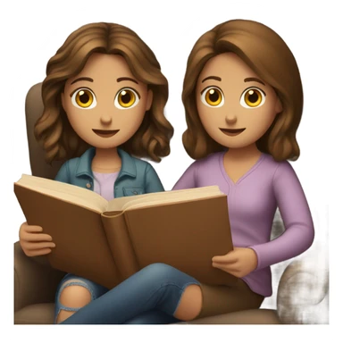Two girls with brown hair sitting in cozy chair reading books together  sticker