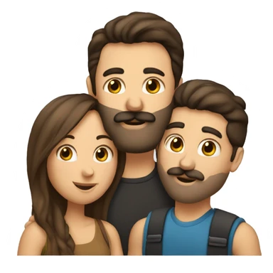 happy couple sharing a kiss. Man has dark hair with a mustache and beard. Woman has brown hair sticker