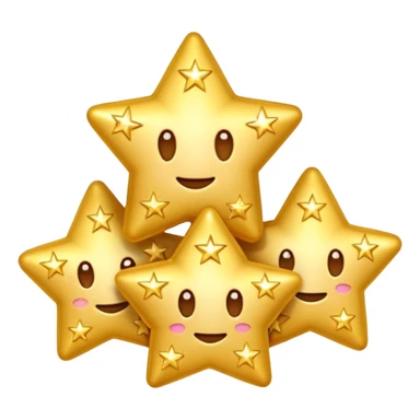 3D iPhone style emoji of classic sparkles, three golden shining stars with glowing edges, isolated on white background, soft shadows, high detail, playful and cute. sticker
