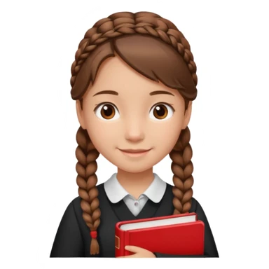 brown braid hair girl kid, student, black gile, red book sticker