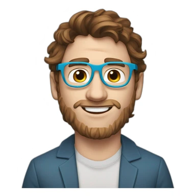 Guy with forsted light blue spectacles messi wavy hair with little mullets brown hair  sticker