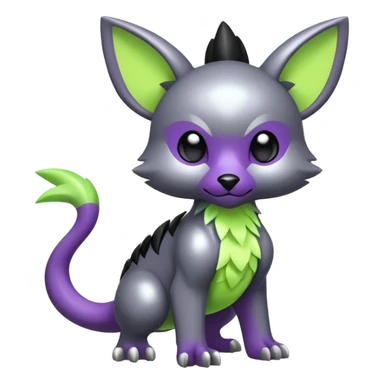 Cute cool shiny metallic alloy silver-grey-black-obsidian purple neon-green white lime animal hybrid Fakemon full body sticker
