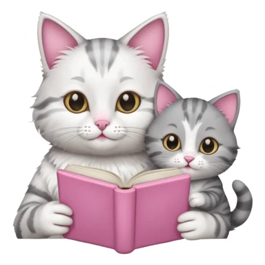 A cute mother cat and kitten reading a book together sticker