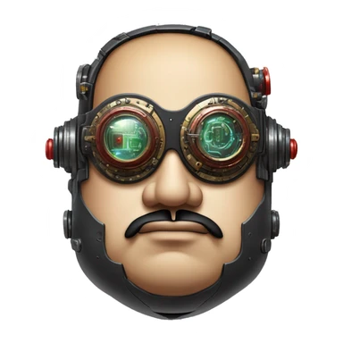 Fat cyborg head with red steampunk goggles, black goatee and circuits sticker