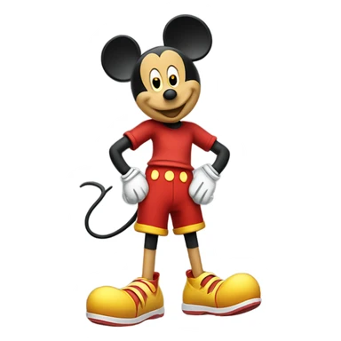 Mickey Mouse wearing red shorts and big yellow shoes, smiling happily. sticker