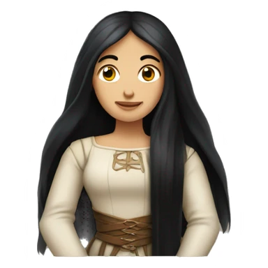 medieval maiden with very long black hair sticker
