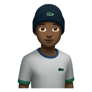 Black boy using lacoste beanie with lacoste sticker