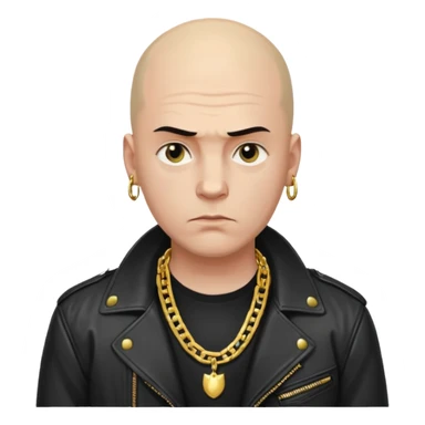 Bald Russian 1990s gangster emoji, leather jacket, , serious face sticker