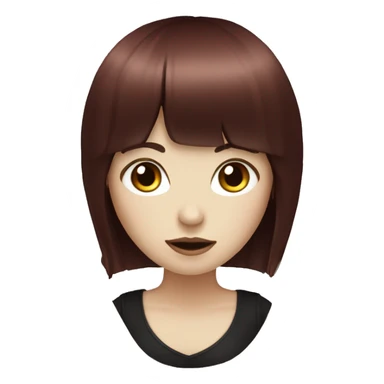 girl that has white skin and Long Dark red hair and fringe bangs and is wearing black sticker