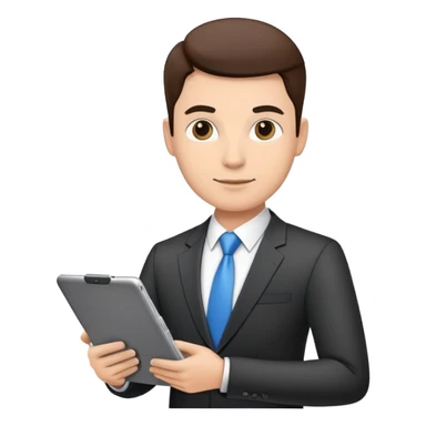 ceo executive confidently, holding a digital tablet or folder, wears smart business attire sticker