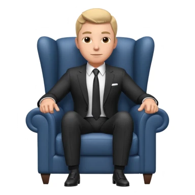 businessman sitting in an armchair, confident relaxed pose, formal suit and tie, professional corporate vibe, 3D cartoon style, mobile game icon style, clean background, no text, no watermark
 sticker