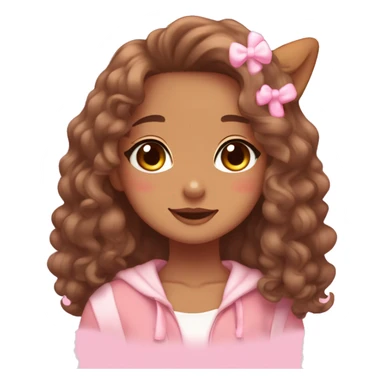 TAN SKIN GIRL WITH LONG BROWN CURLY HAIR AND A CORGI pink kawaii shiny blushing cute kawaii pastel anime trending style pink pastelcore sticker