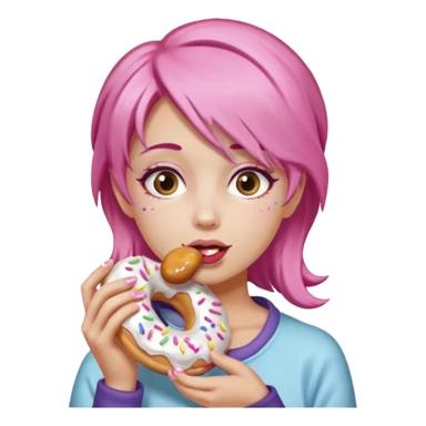 fat girl with pink hair eating donuts sticker