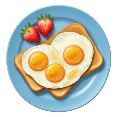 “Minimal emoji-style breakfast icon, flat design, rounded shapes, bright colors, white background, iOS emoji aesthetic, breakfast plate with toast, egg, and fruit sticker