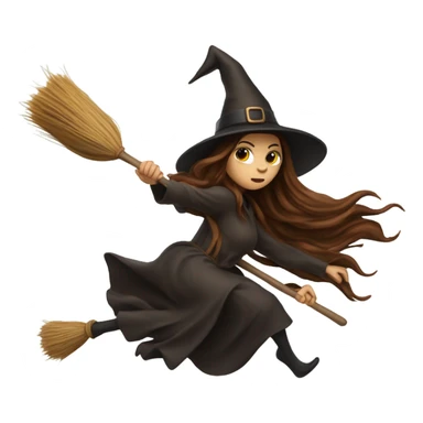 brown long hair witch flying on a broom white skin sticker
