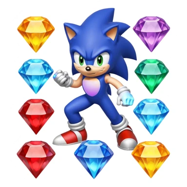 I want Sonic the hedgehog with the 7 chaos emeralds and the Goku aura transformation, where is the super Sonic aura Is a power 7 diamonds, red, blue, yellow, green, white, cyan and purplr sticker