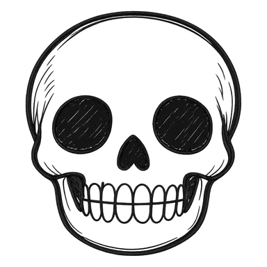 Make the skeleton head look more realistic using only black lines, no color, no shading. Keep it friendly and not scary, front view. sticker