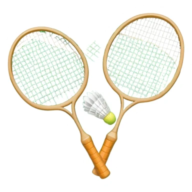 Two crossed badminton rackets with a shuttlecock resting in between, set against the faint outline of a badminton court. The image highlights the tools of the sport, with a subtle emphasis on the court's net and boundaries, symbolizing competition and skill. sticker