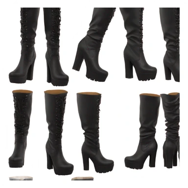 black knee high chunky heel boots sticker