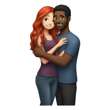A girl with long red hair hugs a black-haired guy sticker