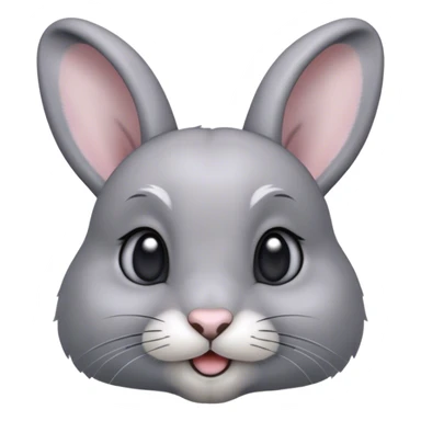 Cinematic Cute Grey Rabbit Portrait Emoji, Head tilted playfully and inquisitively, featuring a silky, smooth grey fur with soft, velvety textures, round, sparkling grey eyes filled with curiosity, Simplified yet irresistibly adorable features, highly detailed, glowing with a warm, friendly glow, high shine, affectionate and gentle, stylized with a touch of whimsy, bright and endearing, soft glowing outline, capturing the essence of a mischievous yet loving bunny, so playful it feels like it could hop out of the screen and into your arms! sticker