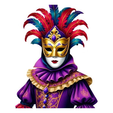 Venice Carnival performer – Cinematic Realistic Venice Carnival Performer, depicted in an opulent, elaborately masked costume with rich textures, vibrant colors, and dramatic, soft lighting, set against the historic backdrop of Venetian canals, capturing the mystery and extravagance of the carnival. sticker