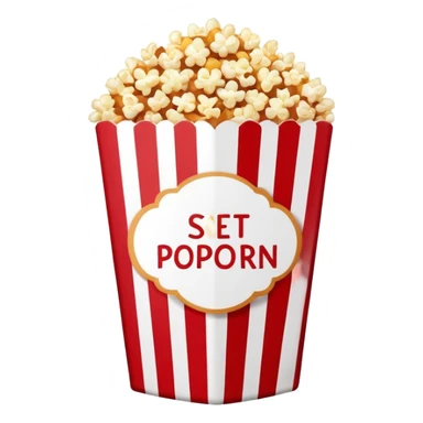 minimalist sweet popcorn emoji style, red and white popcorn box, caramel popcorn sticker