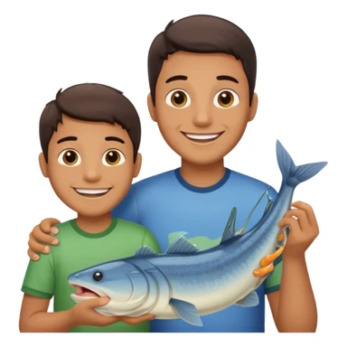 Father and son happy after catching a catfish sticker