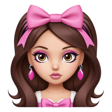 pretty bratz baddie, pink bow long hair brunette baddie with eyeliner and brown eyes sticker