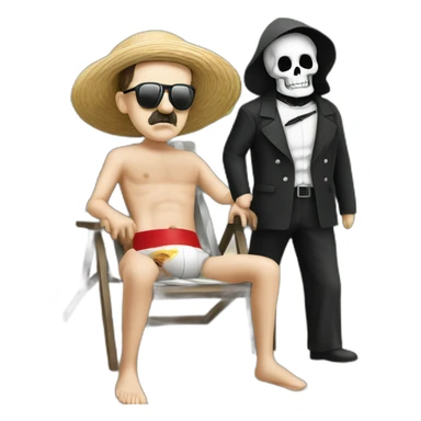 Adolf Hitler on holiday with the grim reaper sunny beach sticker