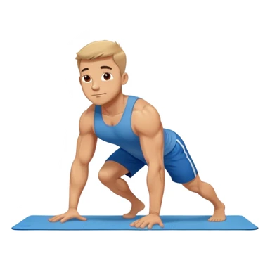 buff man blue shorts doing plank exercise on yoga mat sticker