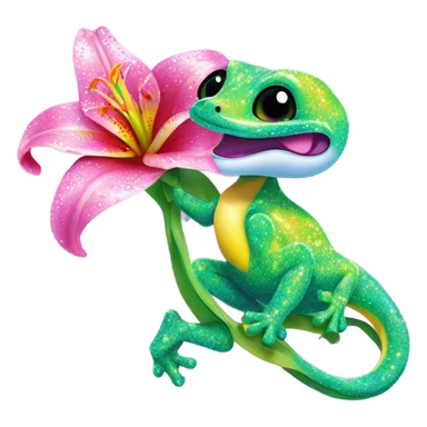 Lisa frank glitter gecko with a lily sticker