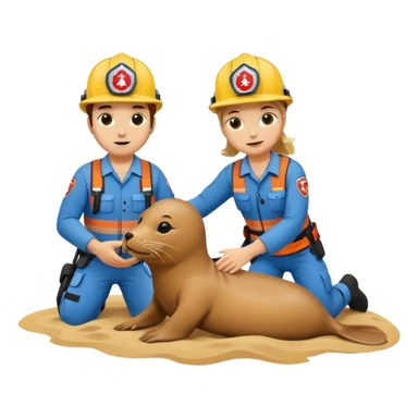 Rescue workers with helmets saving sea lion sticker