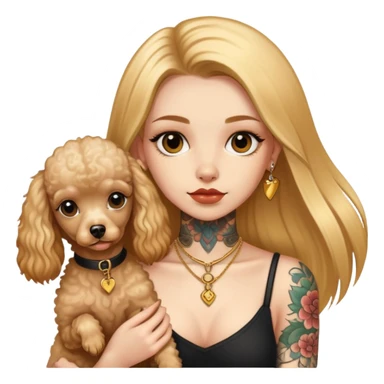 a  girl with glod  straight long hair and tattoos and two miniature poodles sticker