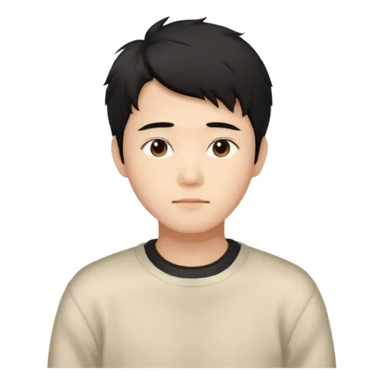 Chinese man 20 years old, gentle warm expression, soft black hair slightly messy, brown eyes, casual cream sweater sticker