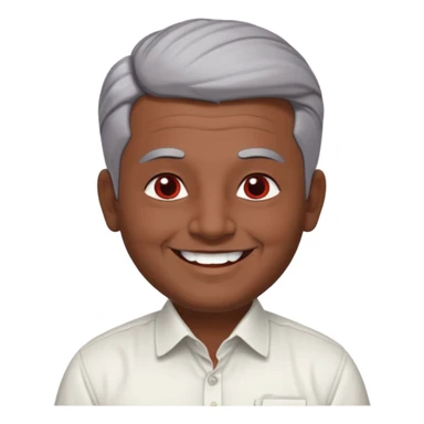 50 yr old indian man, dark skin, grey hair, big smile, white teeth, chubby, no moustache, clean shaven, young style hair, hair brushed back, 5 oclock shadow, bindy, dress shirt, forehead dot, chubby, religious, red dot, fancy hair, red dot sticker